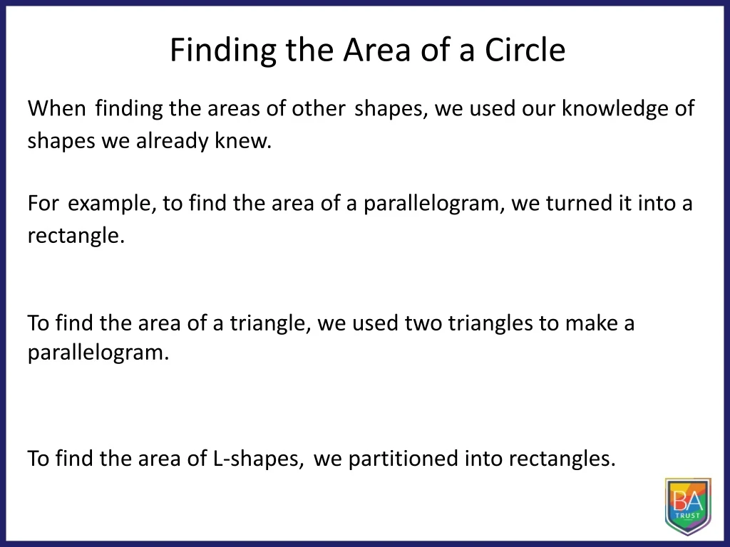 finding the area of a circle when finding
