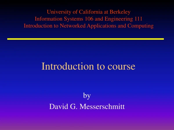 Introduction to course