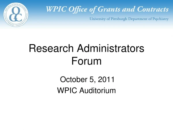 Research Administrators Forum