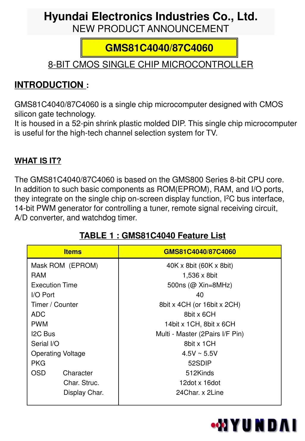 hyundai electronics industries co ltd new product