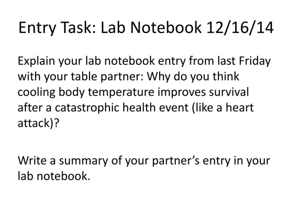 Entry Task: Lab Notebook 12/16/14