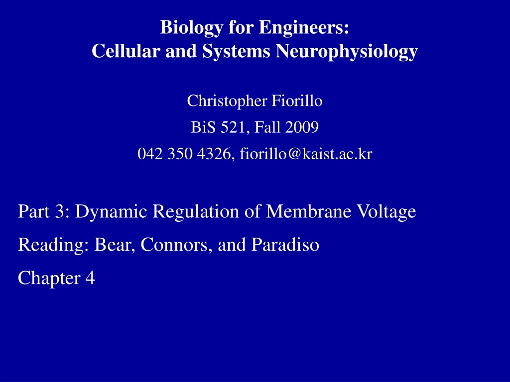 biology for engineers cellular and systems neurophysiology