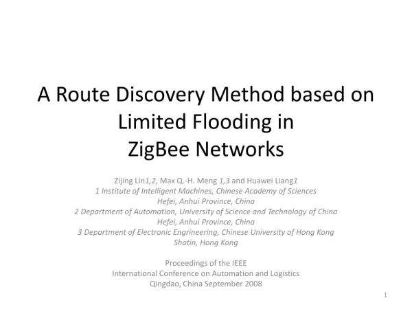 A Route Discovery Method based on Limited Flooding in ZigBee Networks