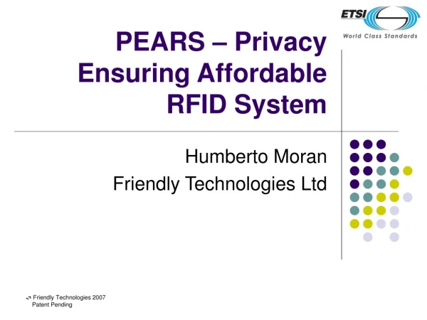 PEARS – Privacy Ensuring Affordable RFID System
