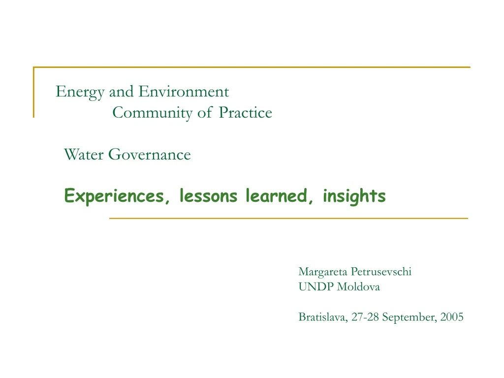 energy and environment community of practice water governance experiences lessons learned insights