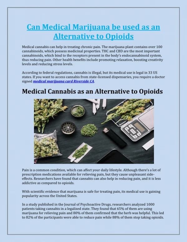 Can Medical Marijuana be Used as an Alternative to Opioids