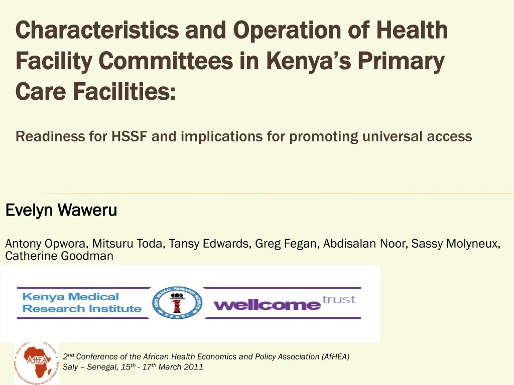 characteristics and operation of health facility
