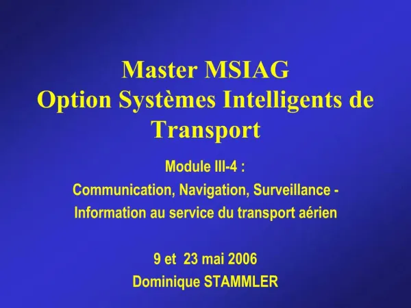 Master MSIAG Option Syst mes Intelligents de Transport
