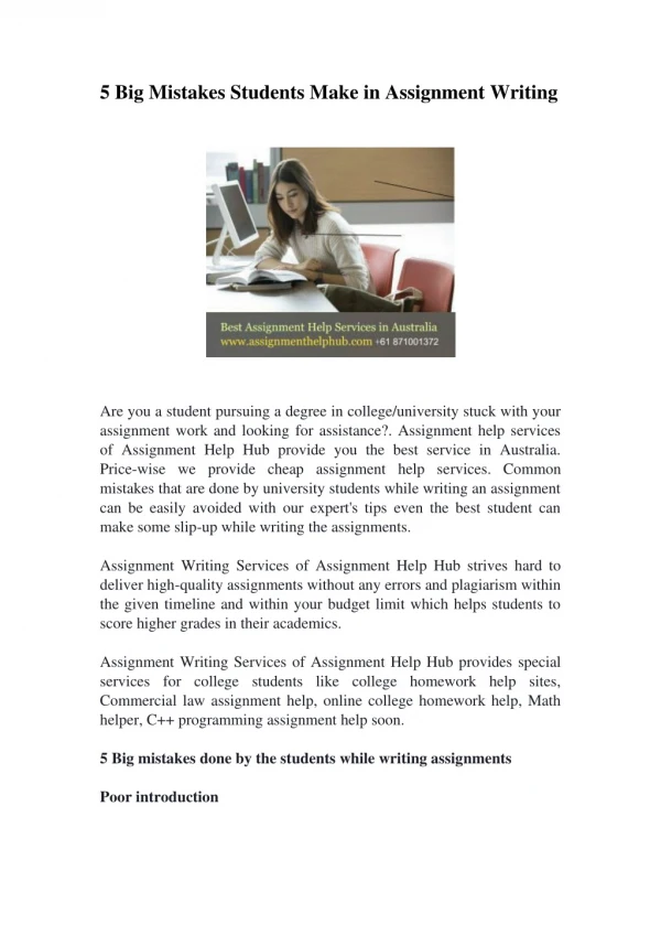 5 big mistakes students make in assignment writing - Assignment Help Hub