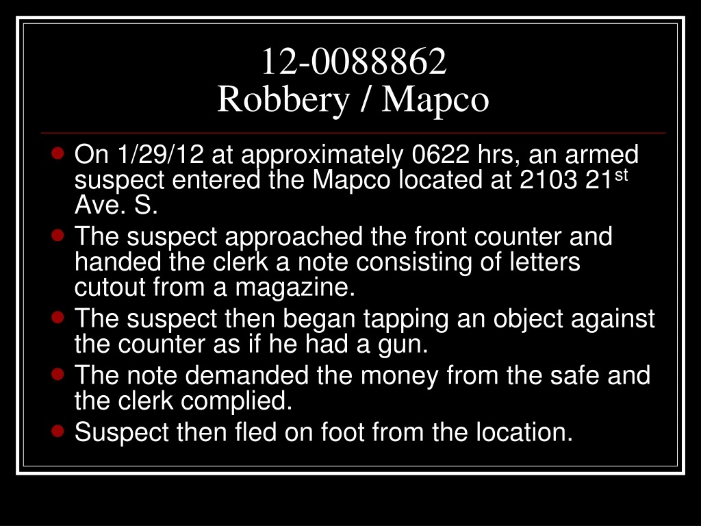 12 0088862 robbery mapco