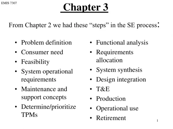 Chapter 3 From Chapter 2 we had these “steps” in the SE process :