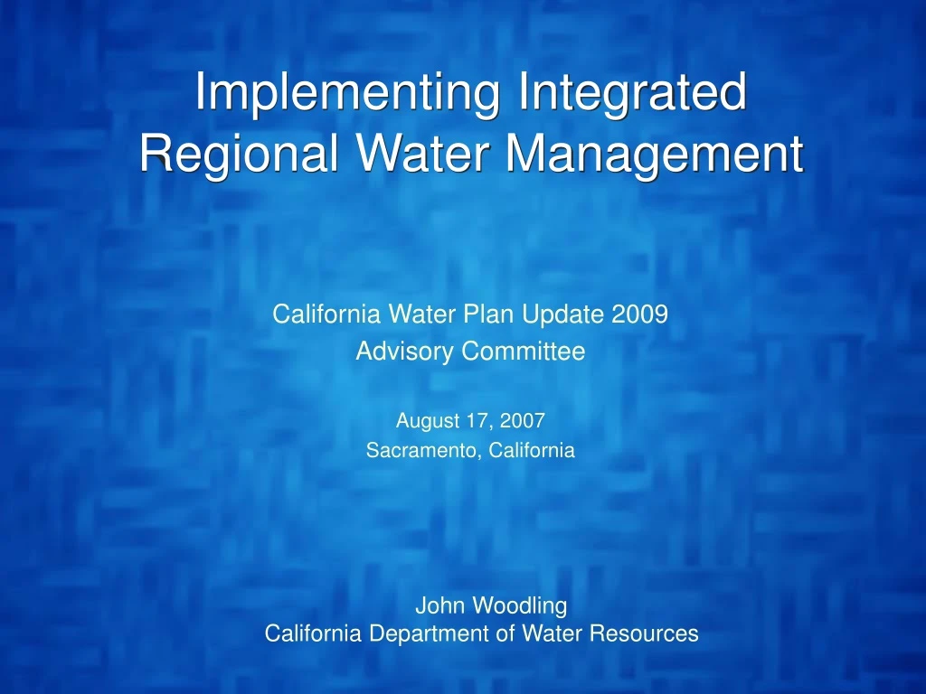 implementing integrated regional water management