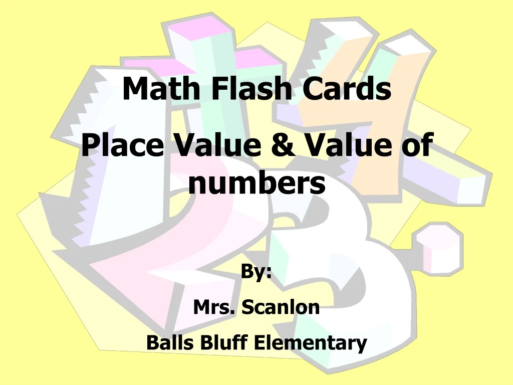 math flash cards place value value of numbers