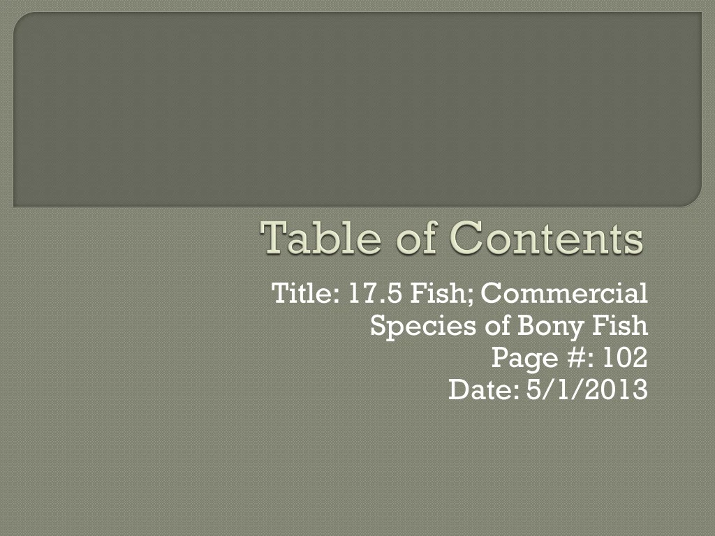 table of contents