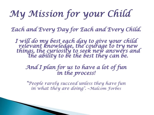 My Mission for your Child
