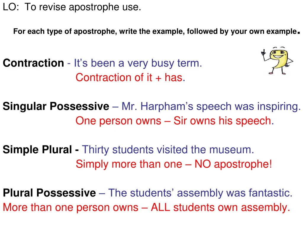 lo to revise apostrophe use for each type