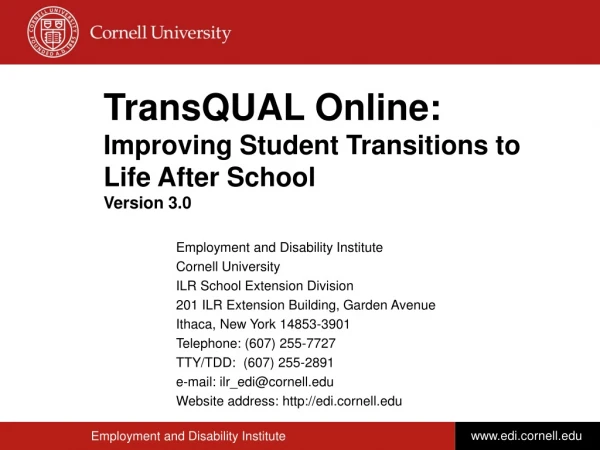 TransQUAL Online: Improving Student Transitions to Life After School Version 3.0