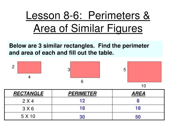 Lesson 8-6: Perimeters &amp; Area of Similar Figures