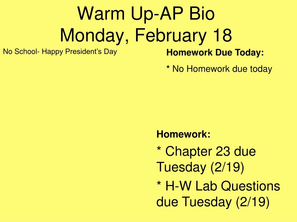 warm up ap bio monday february 18