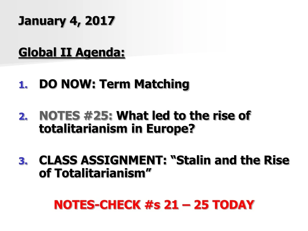 january 4 2017 global ii agenda do now term