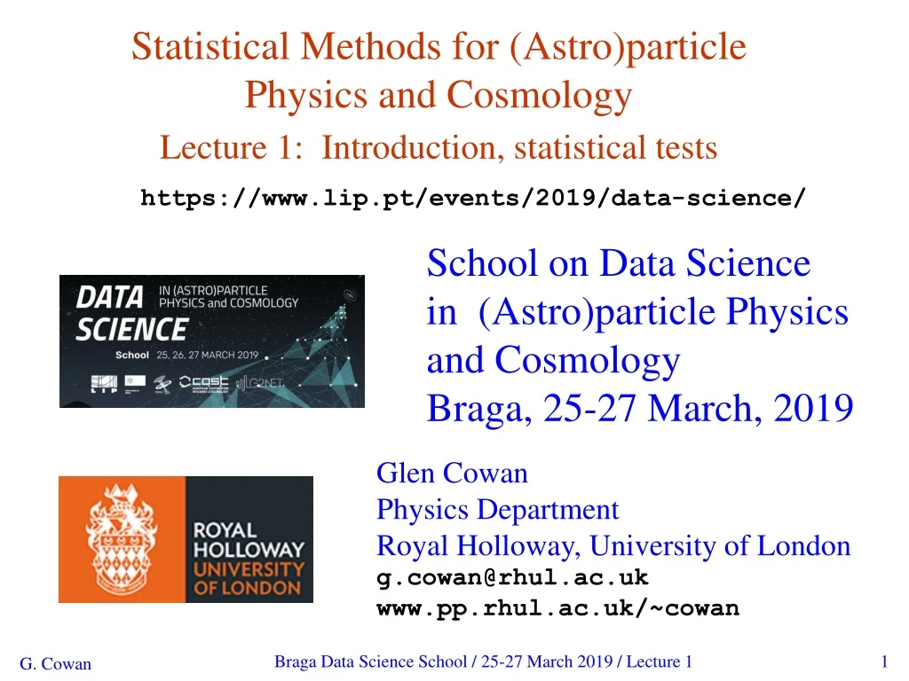 statistical methods for astro particle physics