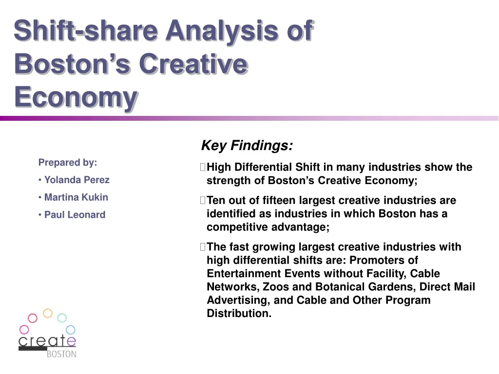 shift share analysis of boston s creative economy