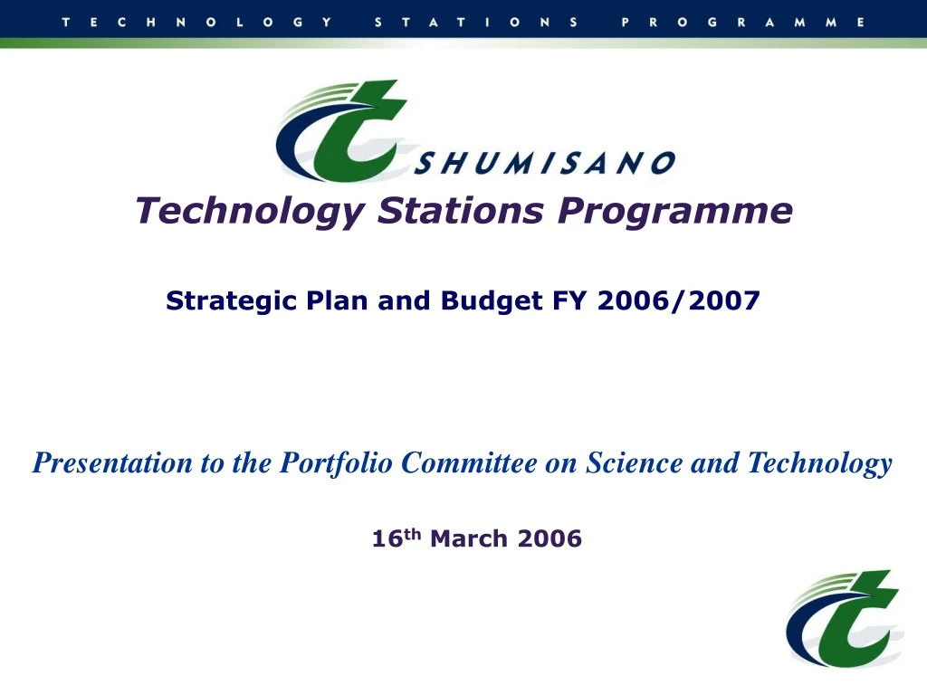 technology stations programme strategic plan