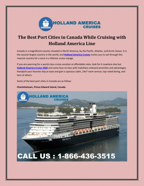 The Best Port Cities in Canada While Cruising with Holland America Line