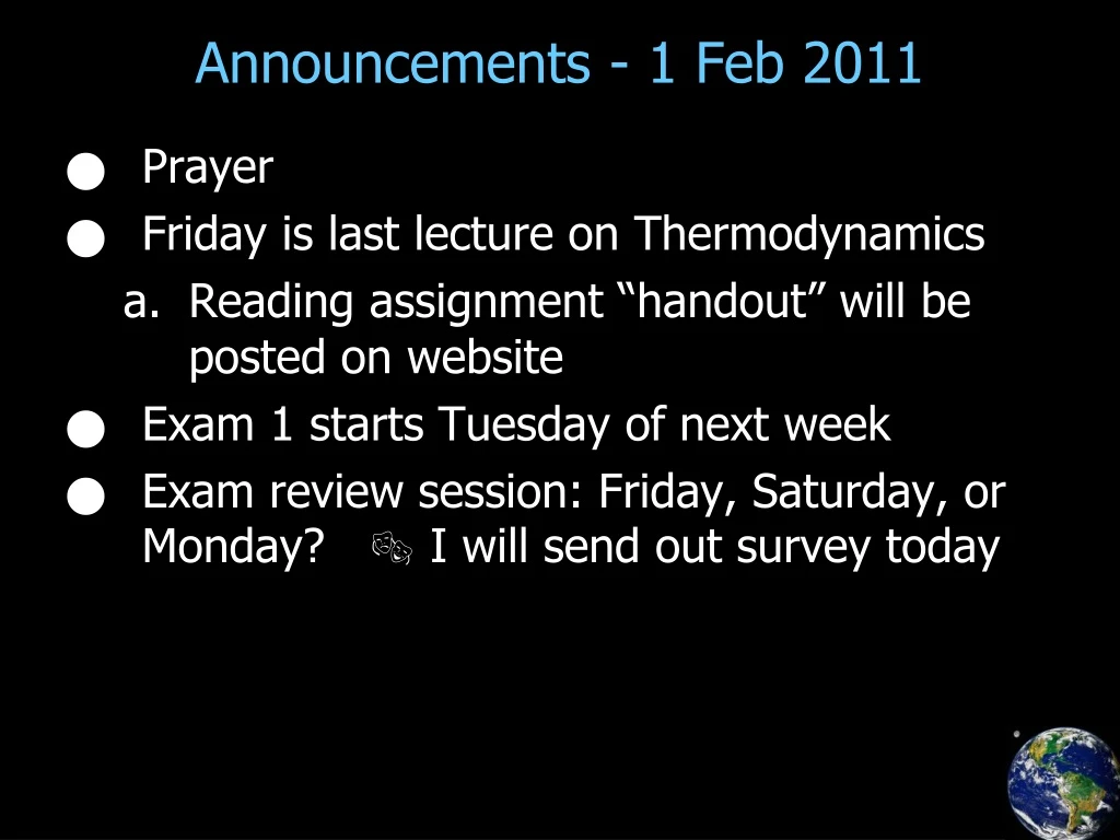 announcements 1 feb 2011