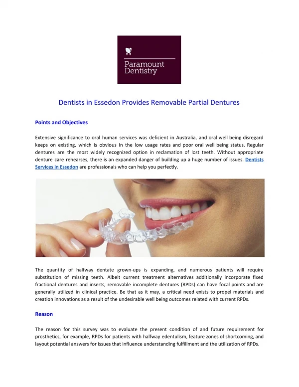 Dentists in Essedon Provides Removable Partial Dentures