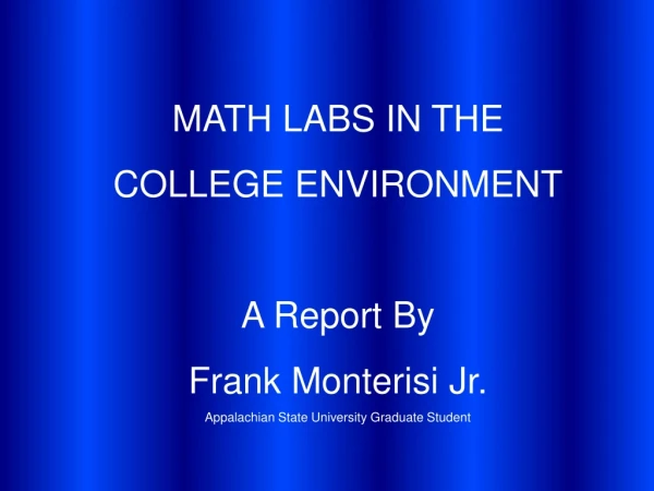 MATH LABS IN THE COLLEGE ENVIRONMENT A Report By Frank Monterisi Jr.