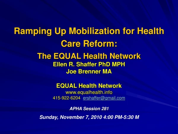 Ramping Up Mobilization for Health Care Reform: The EQUAL Health Network
