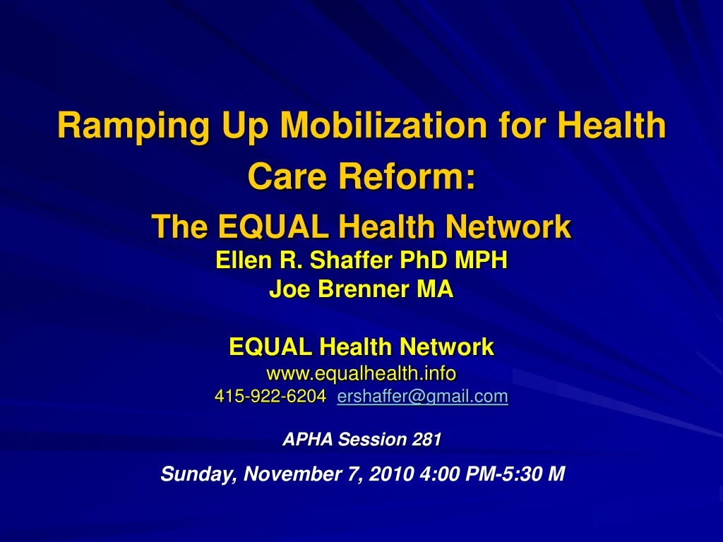ramping up mobilization for health care reform the equal health network