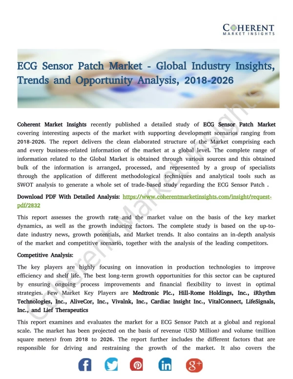 ECG Sensor Patch Market - Global Industry Insights, Trends and Opportunity Analysis, 2018-2026