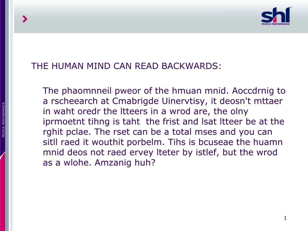 the human mind can read backwards the phaomnneil