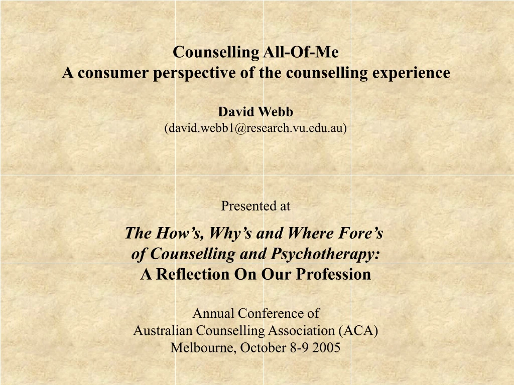 counselling all of me a consumer perspective