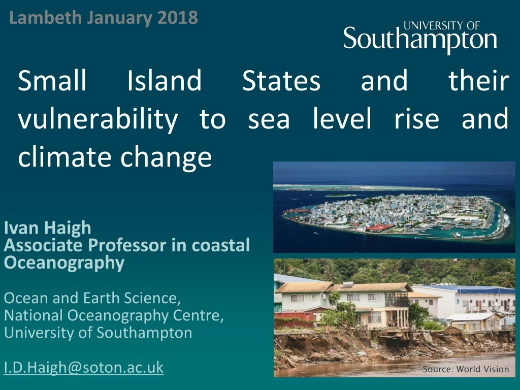 small island states and their vulnerability to sea level rise and climate change