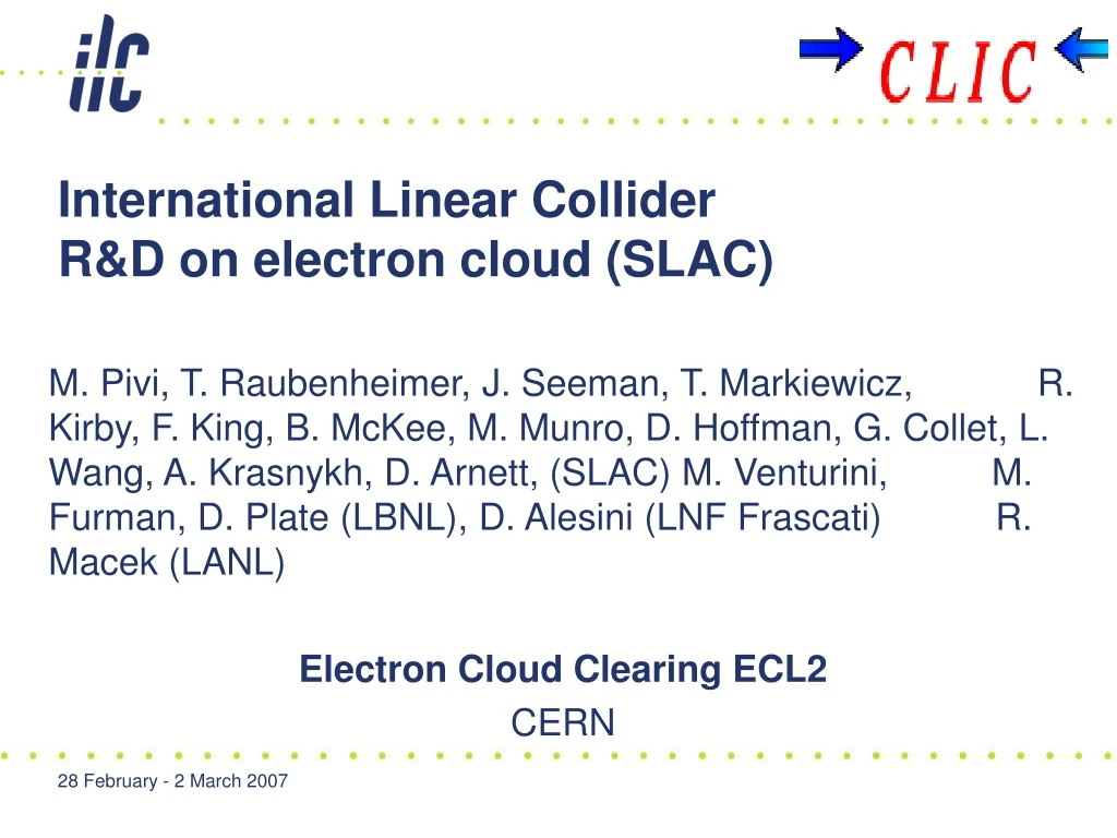 international linear collider r d on electron cloud slac
