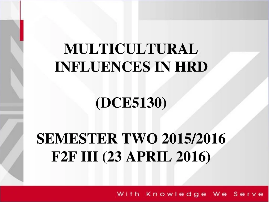 multicultural influences in hrd dce5130 semester two 2015 2016 f2f iii 23 april 2016