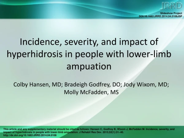 Incidence, severity, and impact of hyperhidrosis in people with lower-limb ampuation