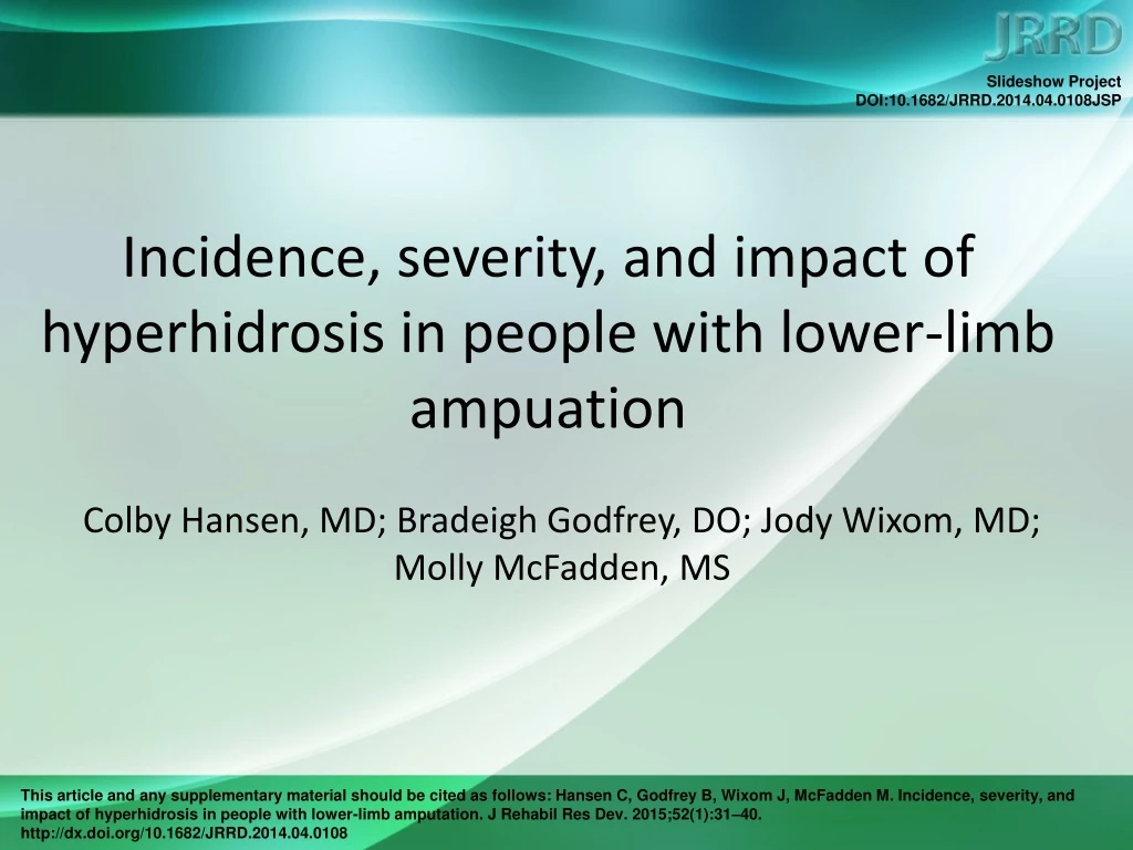 incidence severity and impact of hyperhidrosis in people with lower limb ampuation