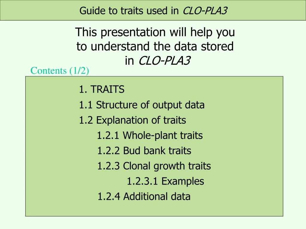 guide to traits used in clo pla3