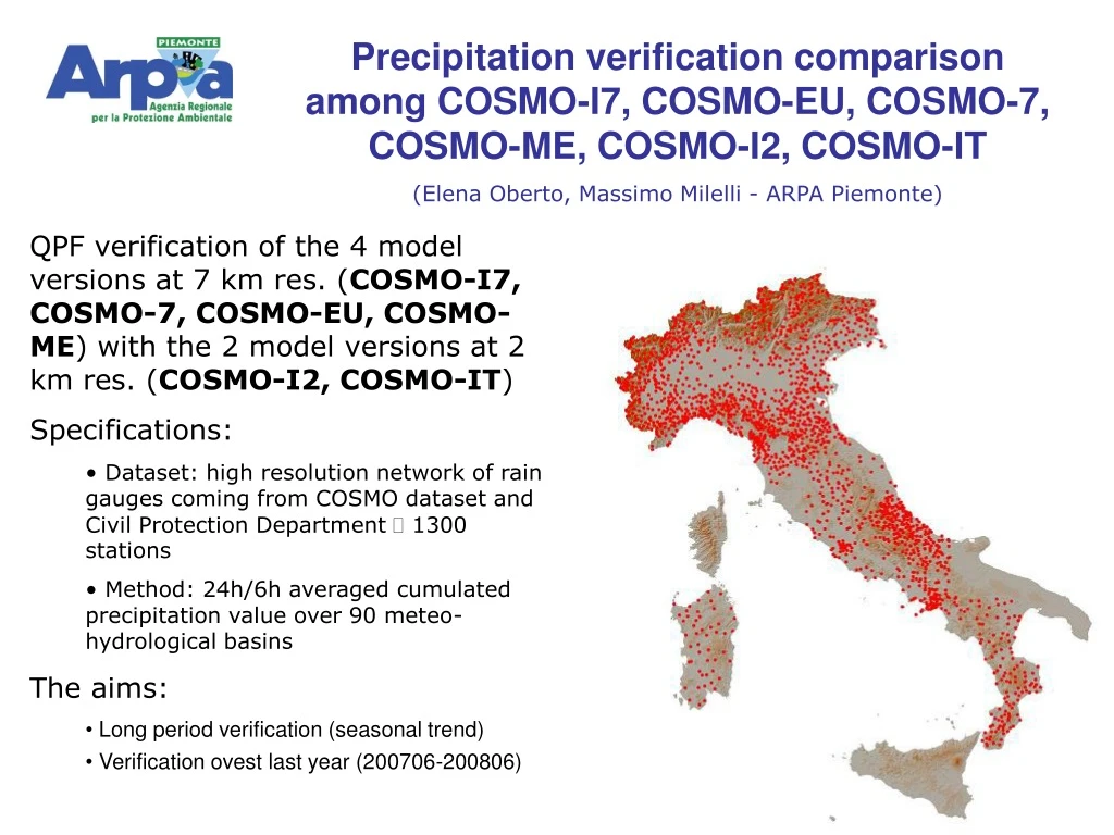 precipitation verification comparison among cosmo