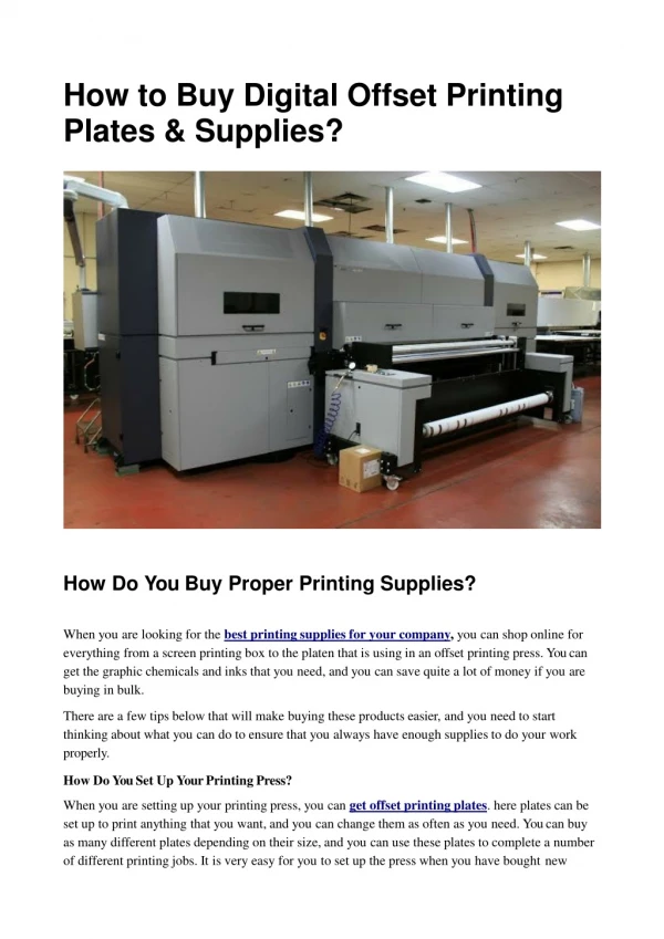 Where You Can Buy Digital Offset Printing Plates & Supplies?