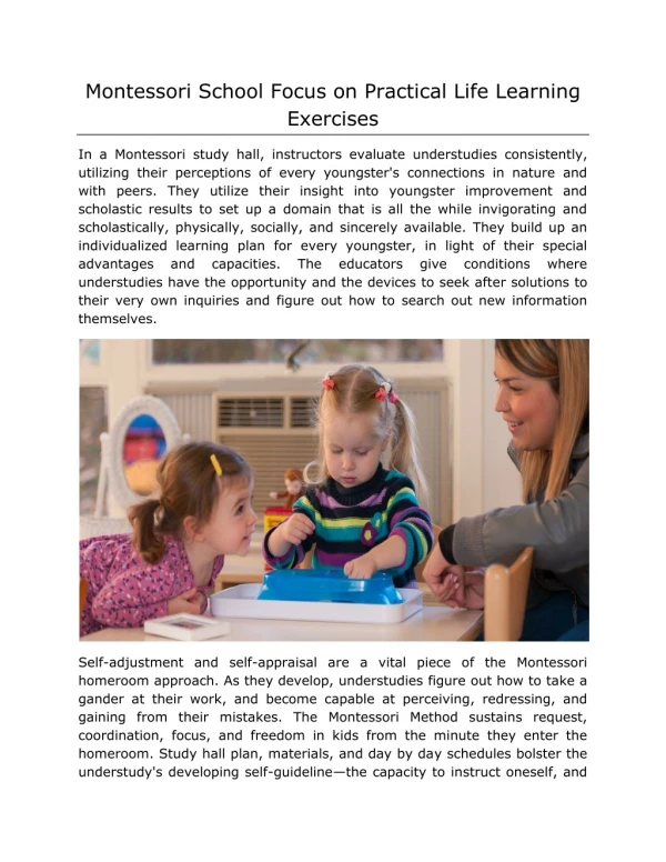 Montessori School Focus on Practical Life Learning Exercises