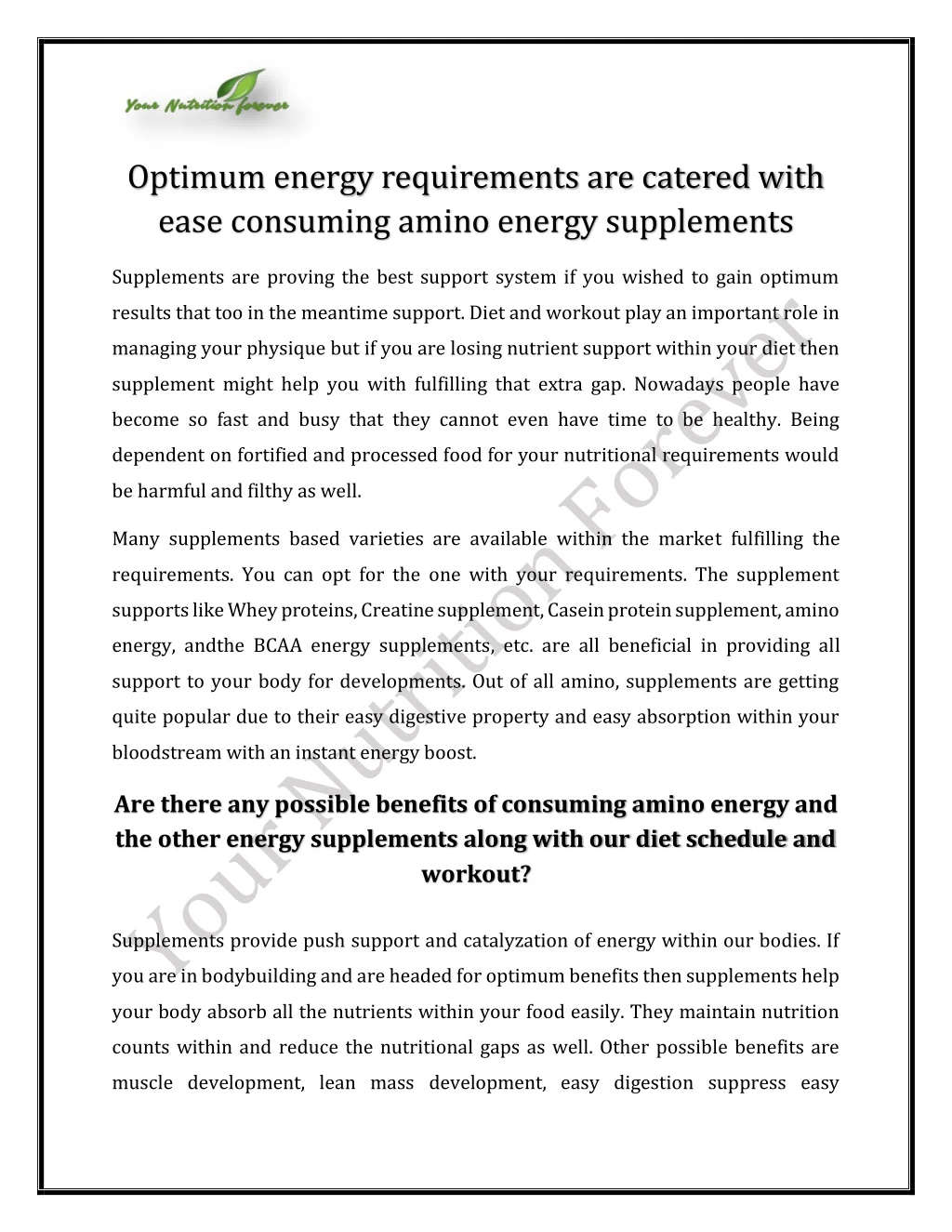 optimum energy requirements are catered with ease