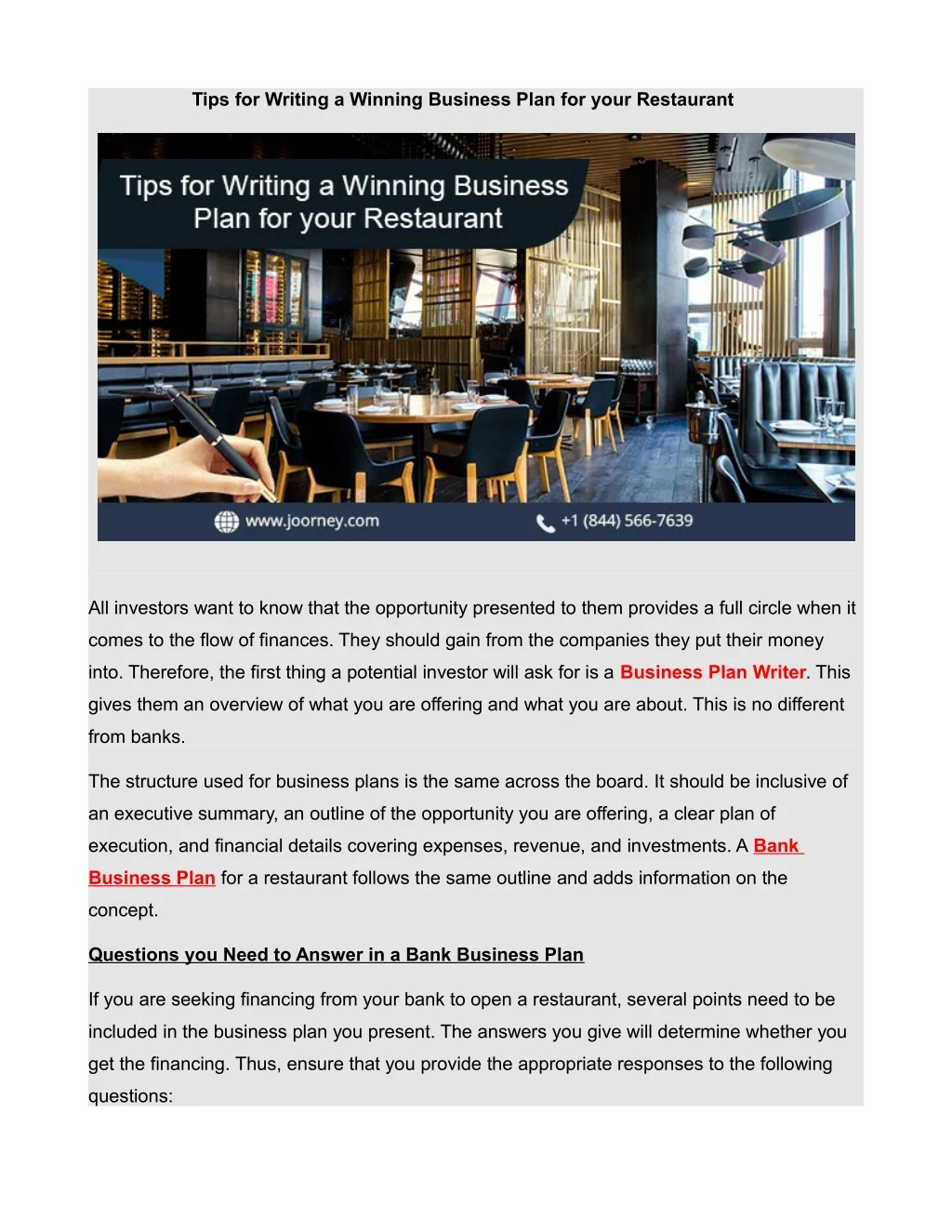 tips for writing a winning business plan for your