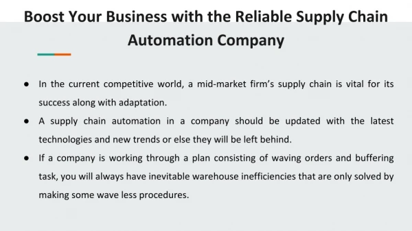 Boost Your Business with the Reliable Supply Chain Automation Company