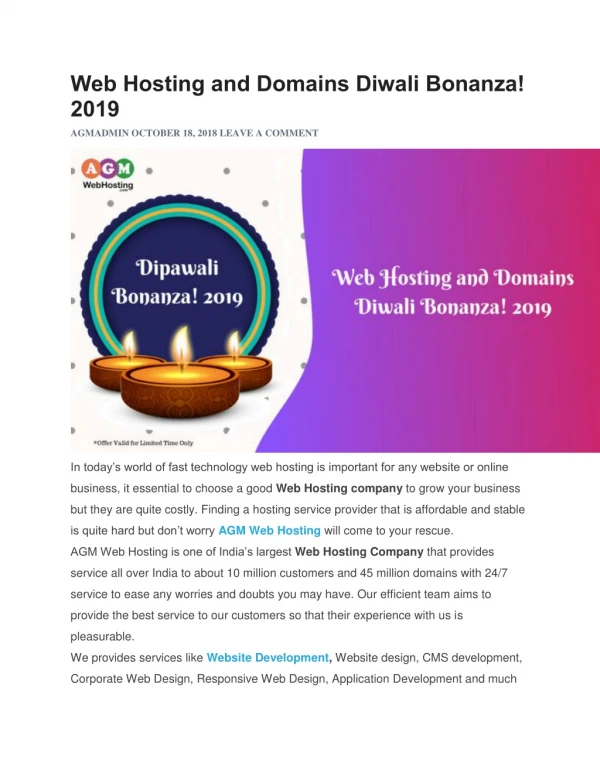 Web Hosting and Domains Diwali Bonanza! 2019