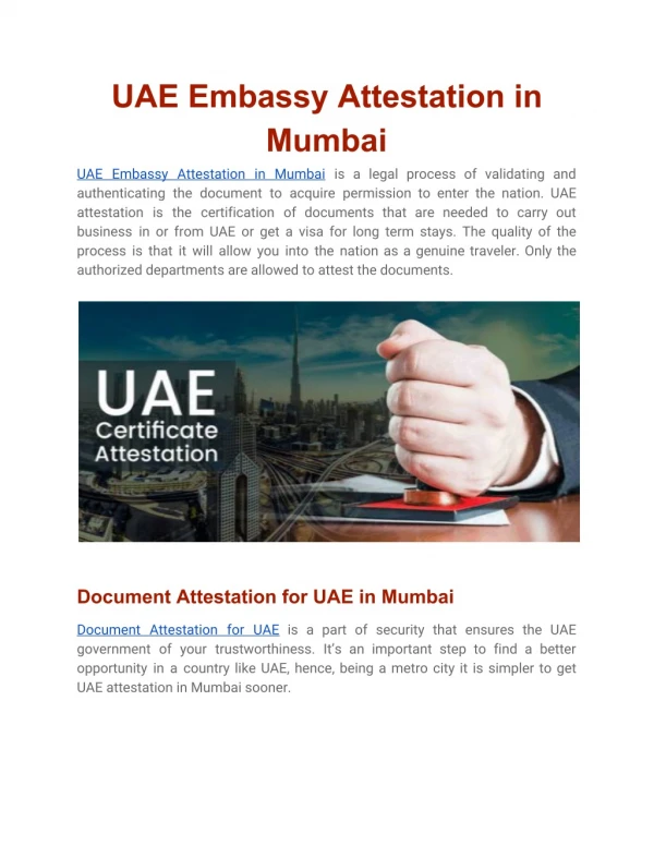 UAE Embassy Attestation in Mumbai